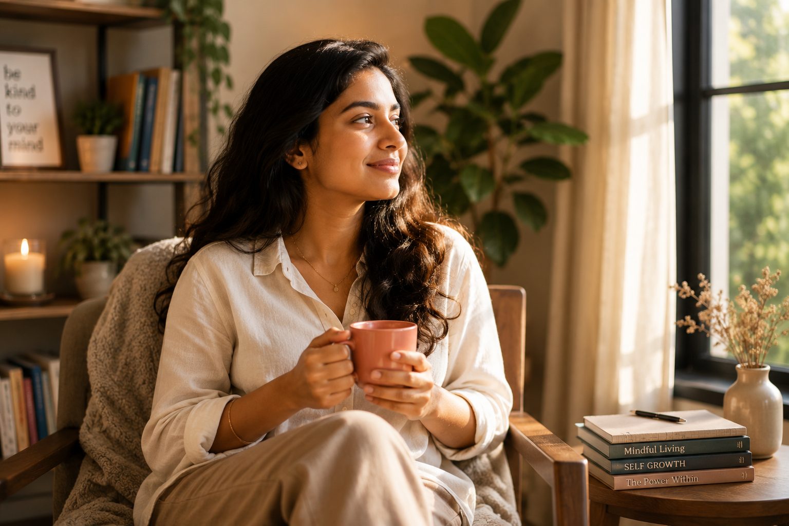 Woman reconnecting with herself